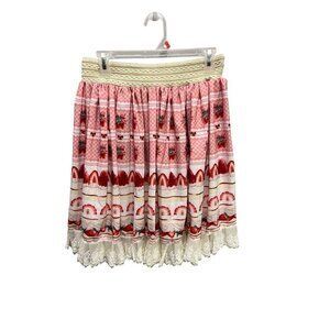 Women's Large Knee Length Skirt with Strawberry Print Pink/Red Summer Vibe